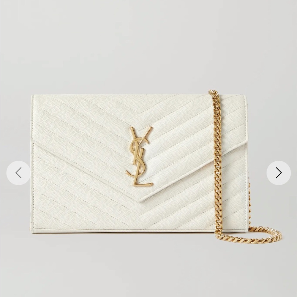 SAINT LAURENT
Cassandre Chain matelassé textured-leather wallet